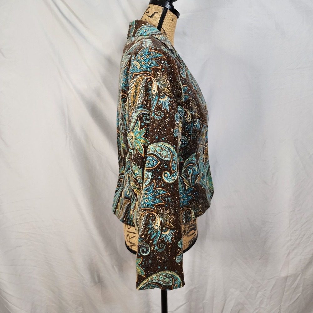 DALIA Size 10 Pinwale Corduroy Brown Paisley Two Button Structured Office Blazer - Picture 4 of 13